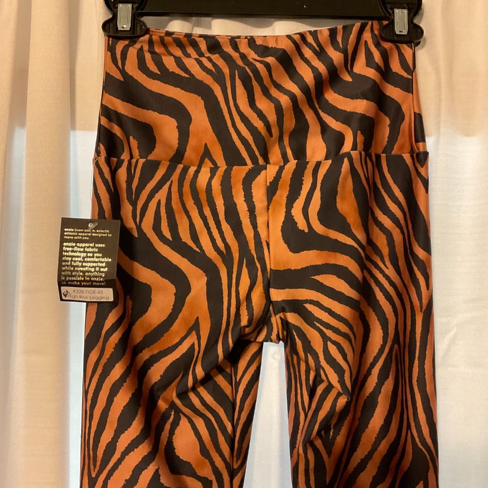 Onzie Leggings XS Brown Black Zebra Stripe New NWT - Picture 6 of 8
